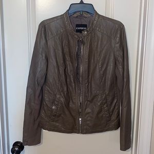 Brown faux leather zip up jacket